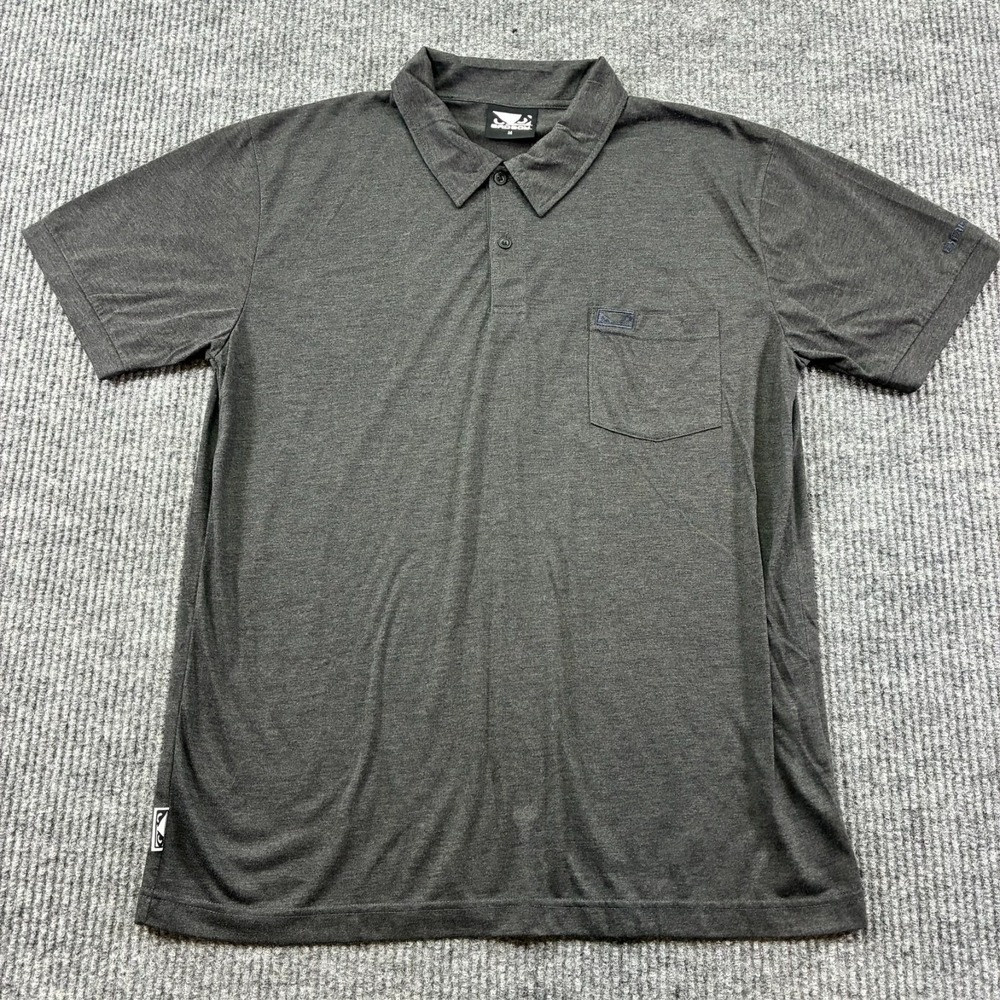 Bad Boy Mens Polo Shirt Medium Gray Short Sleeve MMA Streetwear Casual Pocket